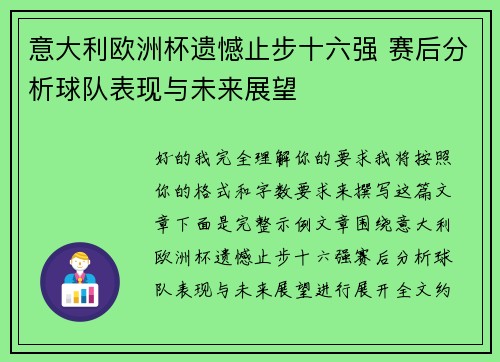 意大利欧洲杯遗憾止步十六强 赛后分析球队表现与未来展望 意大利欧洲杯遗憾止步十六强 赛后分析球队表现与未来展望