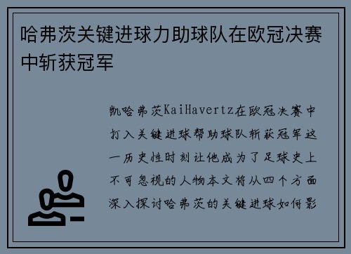 哈弗茨关键进球力助球队在欧冠决赛中斩获冠军 哈弗茨关键进球力助球队在欧冠决赛中斩获冠军